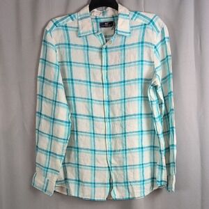 Vineyard Vines Men's Plaid Linen Long Sleeve Button Up Shirt Turquoise SiZ L New